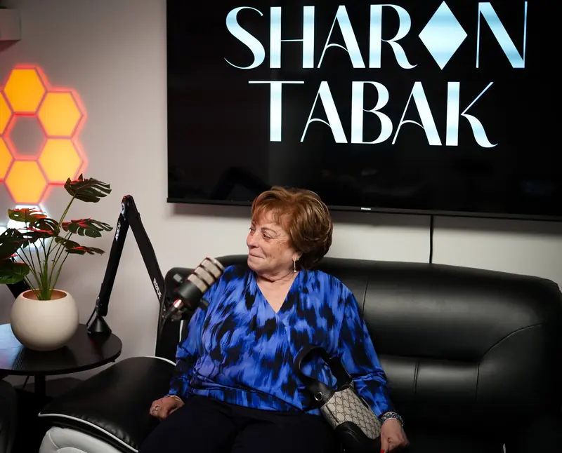 Sharon in her podcast studio